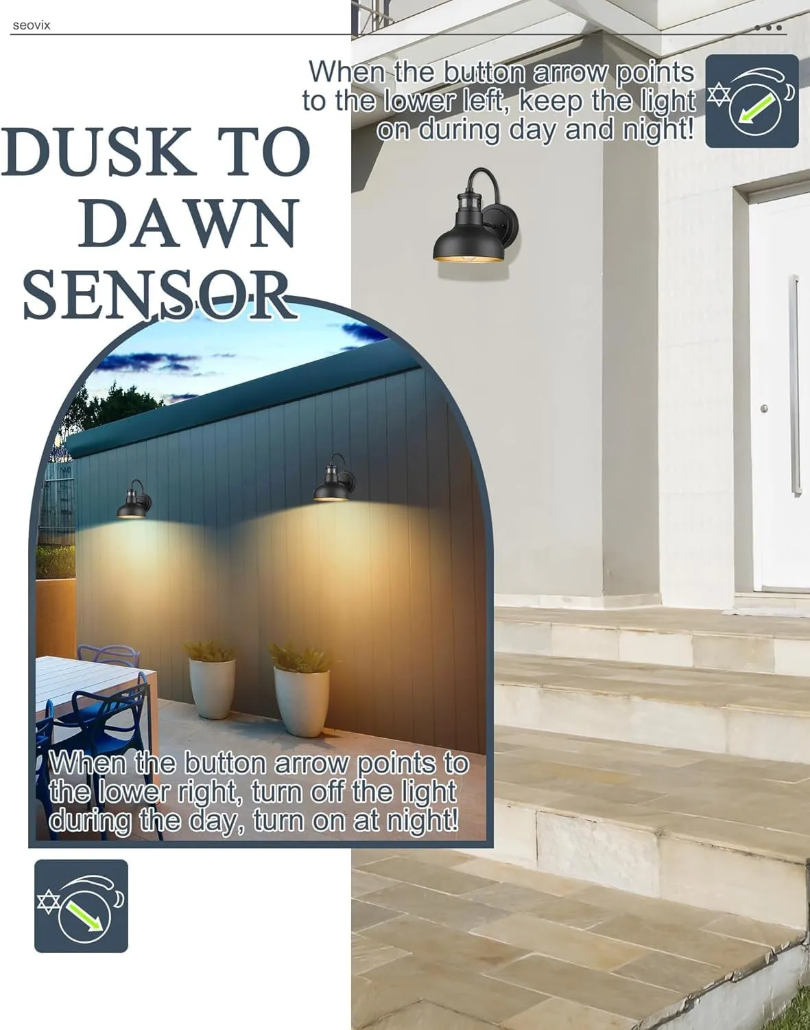 7“ Motion Sensor Outdoor Lights, Outdoor Light Fixture Dusk to Dawn with E26 Base Socket, IP65 Waterproof Outside Wall Light for Barn, Balcony, Entrance, Front Door, Porch, 2210SBK(G)-1