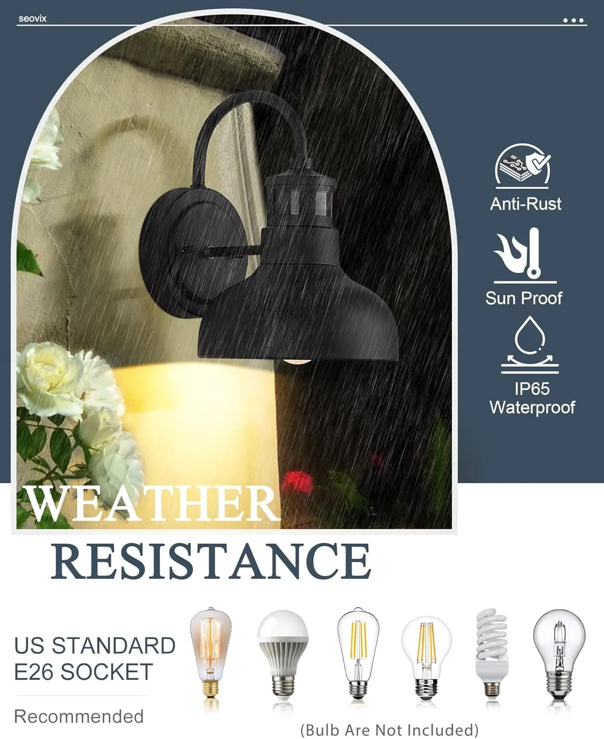 7“ Motion Sensor Outdoor Lights, Outdoor Light Fixture Dusk to Dawn with E26 Base Socket, IP65 Waterproof Outside Wall Light for Barn, Balcony, Entrance, Front Door, Porch, 2210SBK(G)-1
