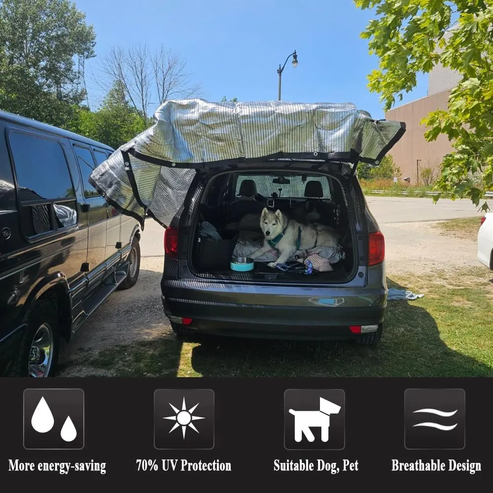 70% Aluminet Shade Cloth Reflective Sun Shade, Heat Blocker for Greenhouses, Cars, Pets, RVs, Outdoor Camping, Breathable and Foldable – Includes Bungees and Storage Bag (10x20 FT)