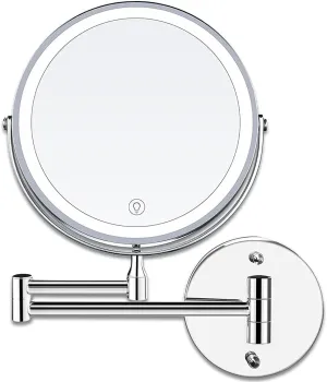 8'' Bathroom Mirror Wall Mounted LED Makeup Mirror 3 Color Mode USB Charge Touch Screen Adjustable Light Double Sided 1X/ Magnifying Shaving Mirror Extendable 360° Swivel Vanity Mirror