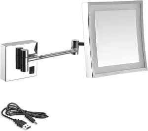 8 Inch Bathroom Mirror Wall Mounted USB Rechargeable Makeup Mirror 3X Magnification Shaving Mirror 180&Deg; Swivel Vanity Mirror Led Lighted Wall Mounted Mirrors Square Cosmetic Mirror ( Color ( Color