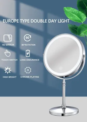 8 Inch Double Sidedechargeable Vanity Mirror Cosmetic Mirror with Touch Control Mirror 10X Magnifying Vanity Mirror with 3 Color LED Lights Double-Sided Cosmetic Mirror
