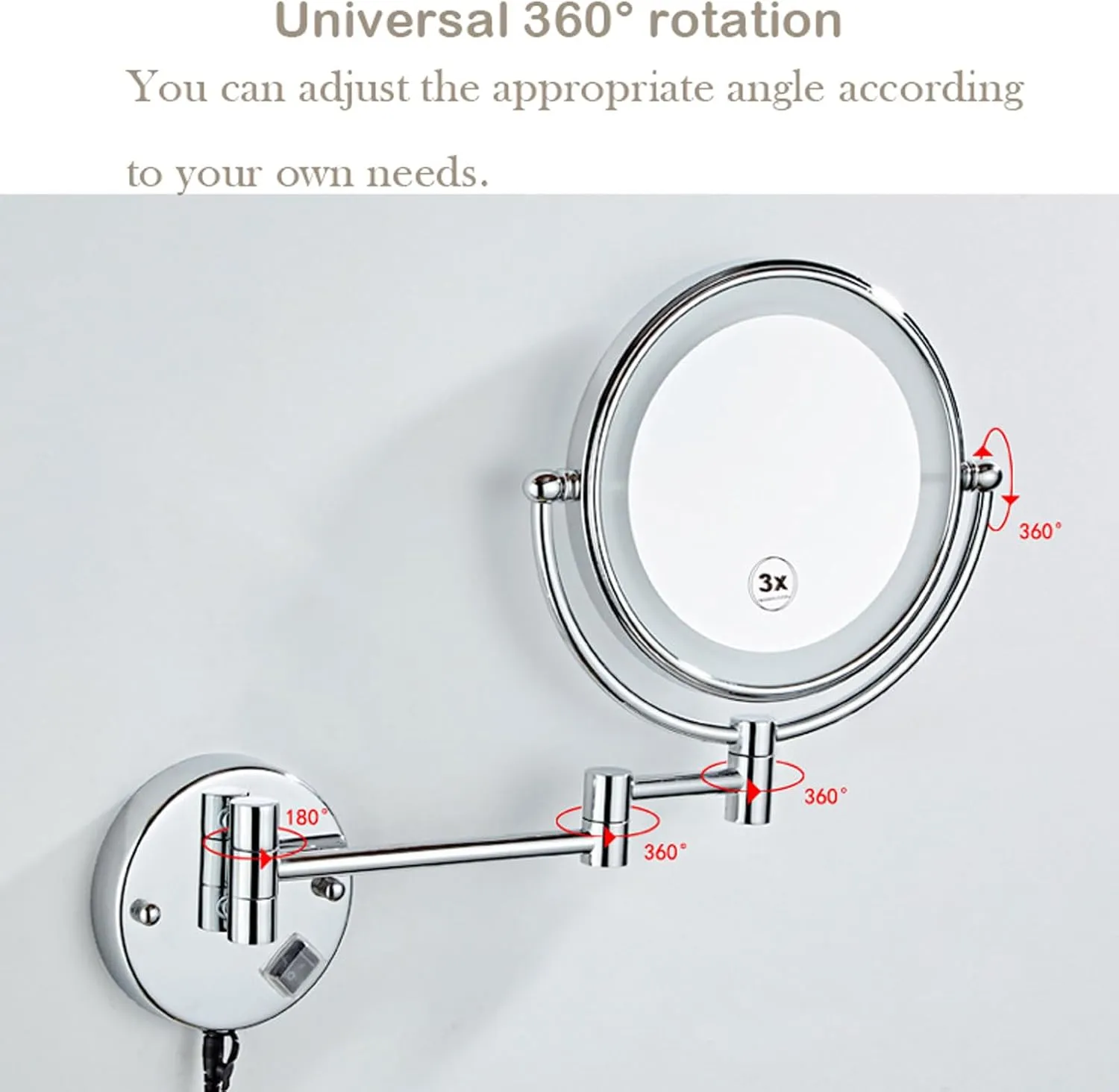 8-inch Makeup Mirror Wall Mounted, Double-Sided Cosmetic Mirror with Light, Lighted Wall Mounted Makeup Mirror Shaving Mirror, Magnifying,Mirror, Bathroom Mirror