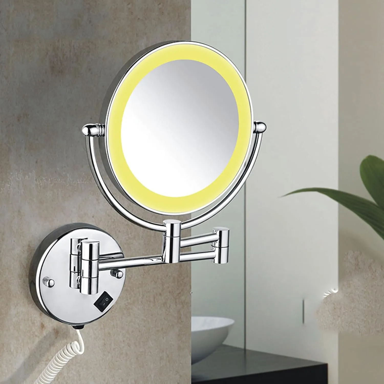 8-inch Makeup Mirror Wall Mounted, Double-Sided Cosmetic Mirror with Light, Lighted Wall Mounted Makeup Mirror Shaving Mirror, Magnifying,Mirror, Bathroom Mirror