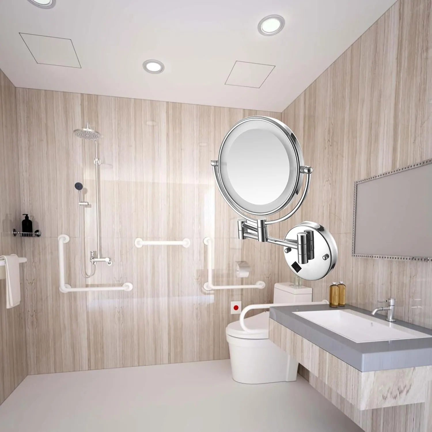 8-inch Makeup Mirror Wall Mounted, Double-Sided Cosmetic Mirror with Light, Lighted Wall Mounted Makeup Mirror Shaving Mirror, Magnifying,Mirror, Bathroom Mirror