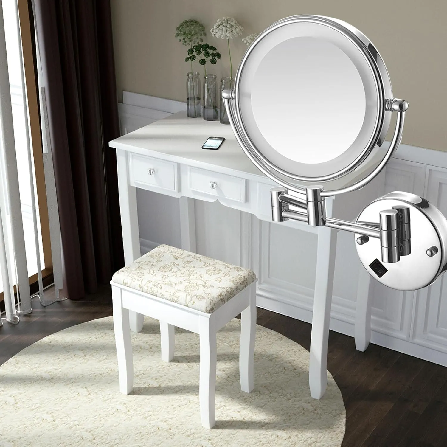 8-inch Makeup Mirror Wall Mounted, Double-Sided Cosmetic Mirror with Light, Lighted Wall Mounted Makeup Mirror Shaving Mirror, Magnifying,Mirror, Bathroom Mirror