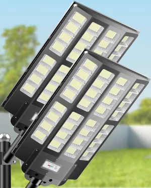 8000W Solar Street Lights Outdoor: Commercial Solar Parking Lot Lights with Motion Sensor and Remote Control, IP66 Waterproof, Wide Angle Dusk to Dawn Outdoor Lighting, Large Dimension, 2 Pack