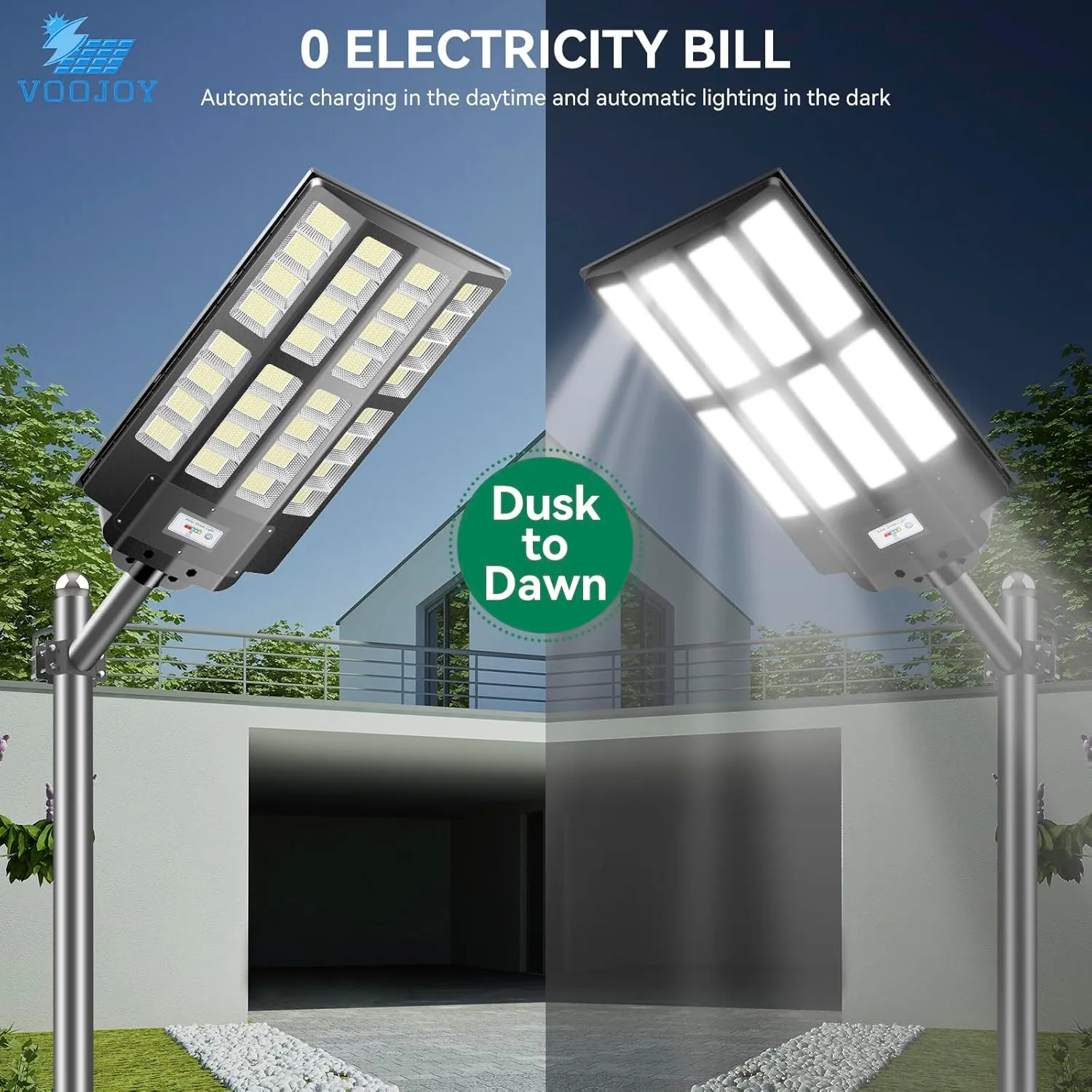 8000W Solar Street Lights Outdoor: Commercial Solar Parking Lot Lights with Motion Sensor and Remote Control, IP66 Waterproof, Wide Angle Dusk to Dawn Outdoor Lighting, Large Dimension, 2 Pack