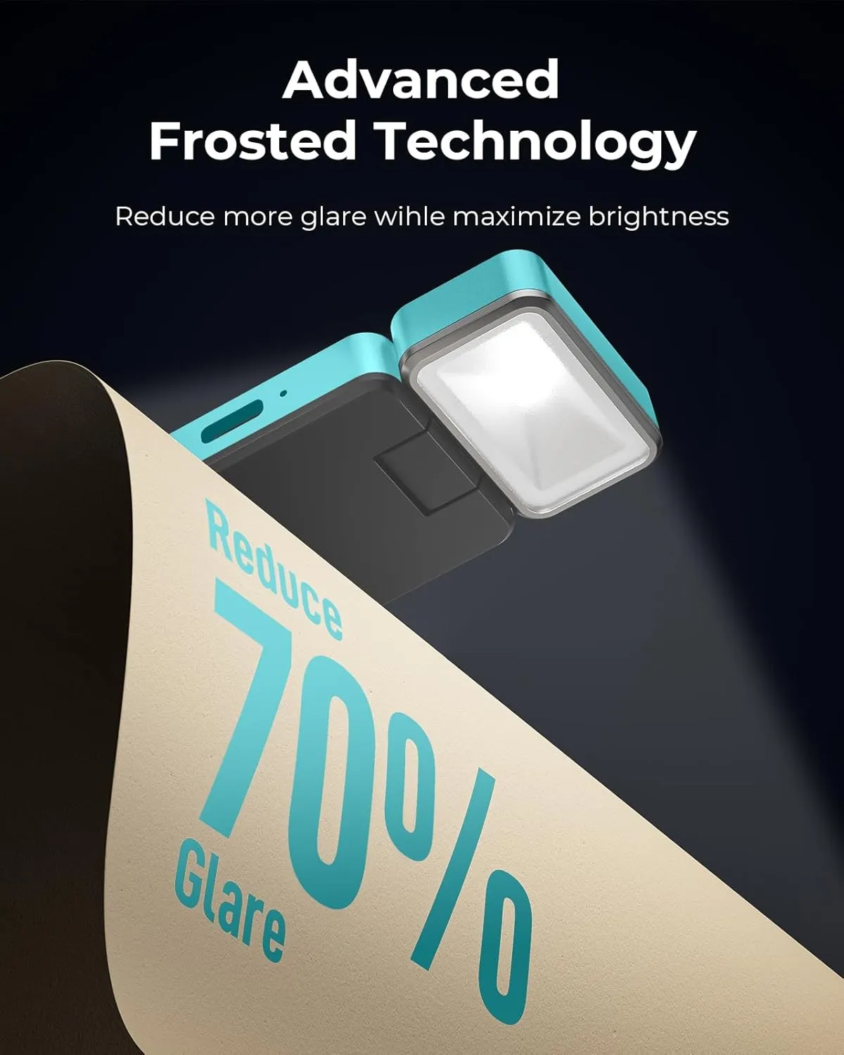 86lux Book Light, Rechargeable Clip-On LED Reading Light for Bed & Night Use - 3 Color Temperatures with Stepless Dimming, Ultralight Bookmark Design for Kids, Book Lovers, Cyan