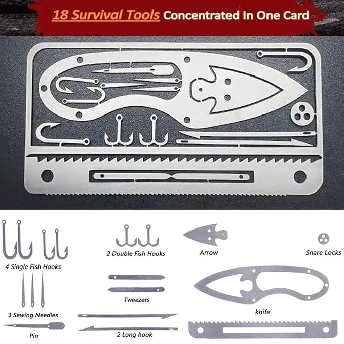 8Pcs Survival Cards Multi-Functional Tool Card Emergency Camping Tool EDC Kit in Your Walletcard with Fishhook Fishing Line,Survival Guide Multitool Camping Gear for Outdoor Hiking Hunting