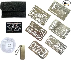 8Pcs Survival Cards Multi-Functional Tool Card Emergency Camping Tool EDC Kit in Your Walletcard with Fishhook Fishing Line,Survival Guide Multitool Camping Gear for Outdoor Hiking Hunting