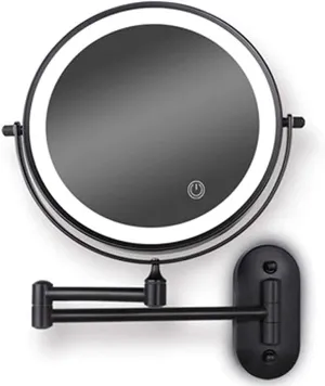 8" LED Wall Mounted Makeup Mirror with 3 Color Modes, USB Rechargeable, Touch Screen, 1X/10X Magnification, Swivel Extendable