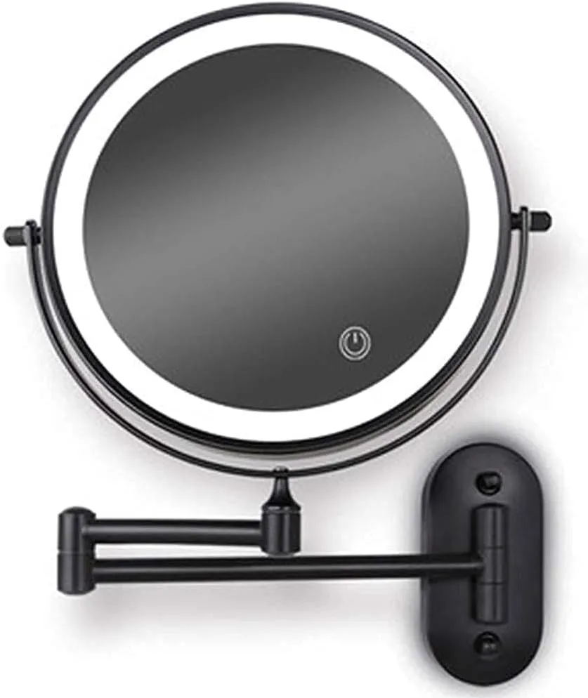 8" LED Wall Mounted Makeup Mirror with 3 Color Modes, USB Rechargeable, Touch Screen, 1X/10X Magnification, Swivel Extendable