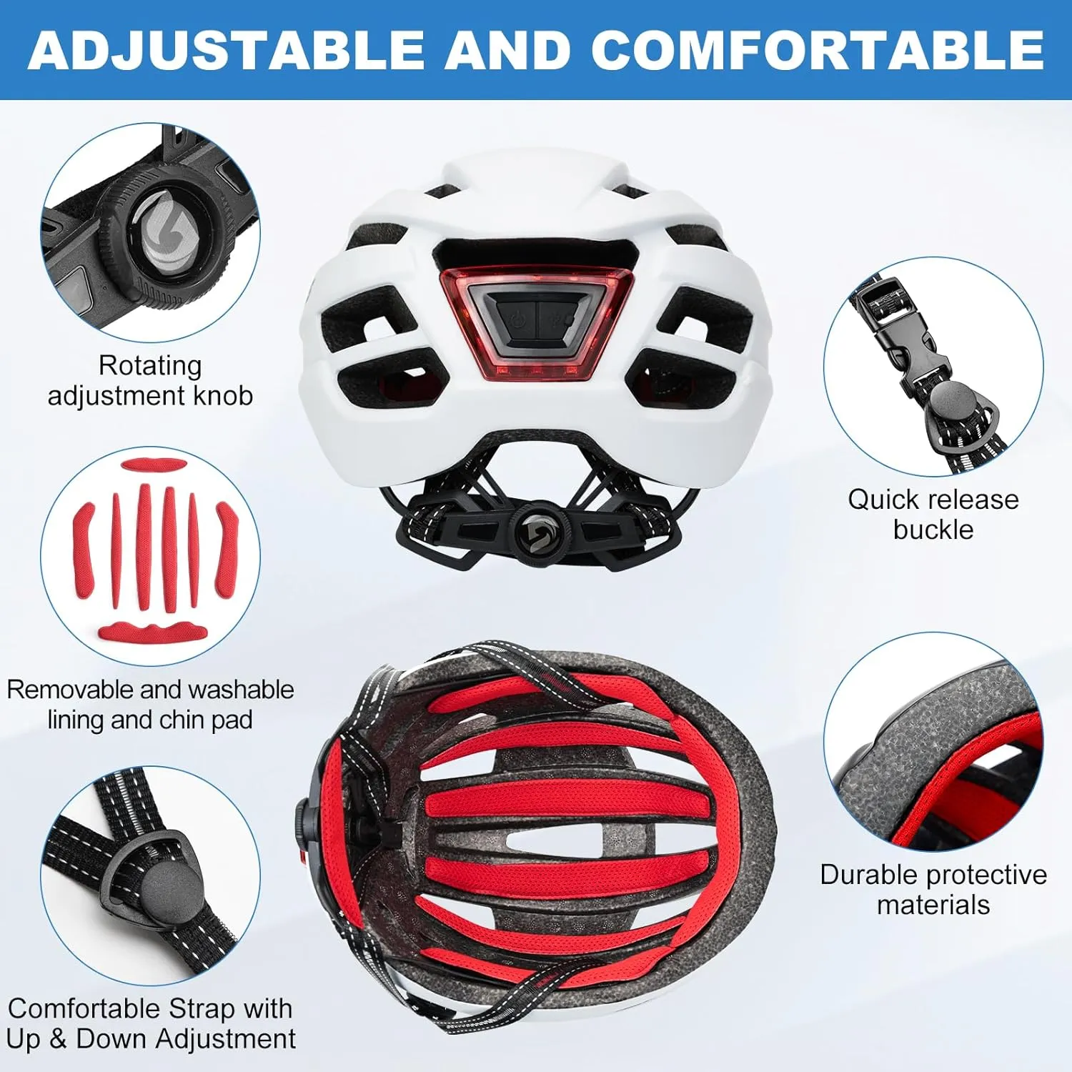 Adult Bike Helmet with USB Rechargeable Rear Light - Lightweight Bicycle Helmet for Men Women,Adjustable Cycling Helmet for Adults Youth Mountain & Road Biker
