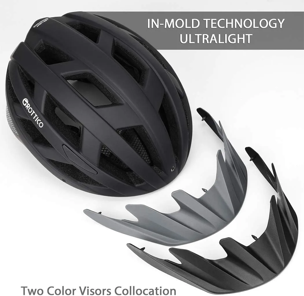 Adult-Men-Women Bike Helmet with Light - Mountain Road Bicycle Helmet with Replacement Pads & Detachable Visor