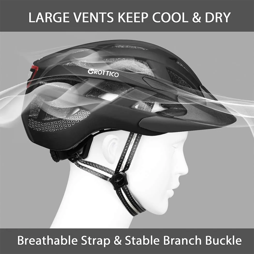 Adult-Men-Women Bike Helmet with Light - Mountain Road Bicycle Helmet with Replacement Pads & Detachable Visor