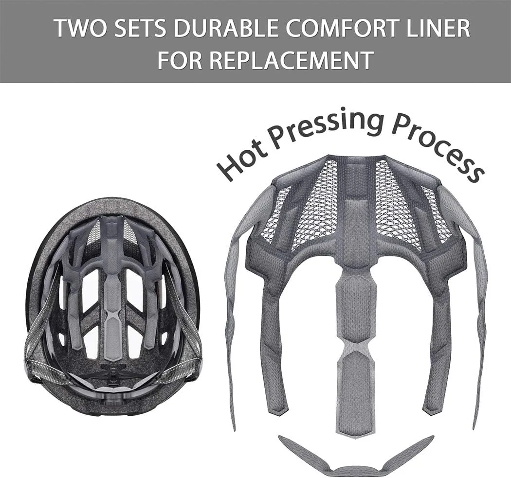 Adult-Men-Women Bike Helmet with Light - Mountain Road Bicycle Helmet with Replacement Pads & Detachable Visor