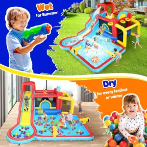 AKEYDIY Inflatable Water Slide Bounce House 13 in 1 Waterfall Waves Mega Water Slides Park |Large Water Bounce House,Splash &Blast Bouncer,Ball Toss,Soccer Gate,Water Inflatables for Kids Backyard