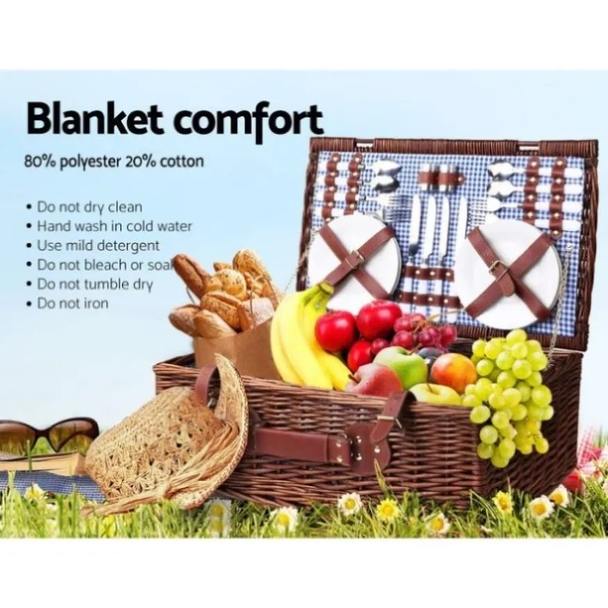 Alfresco 4 Person Picnic Basket Set Insulated Blanket Storage Bag PIC-BAS-4P-CO-BRBU