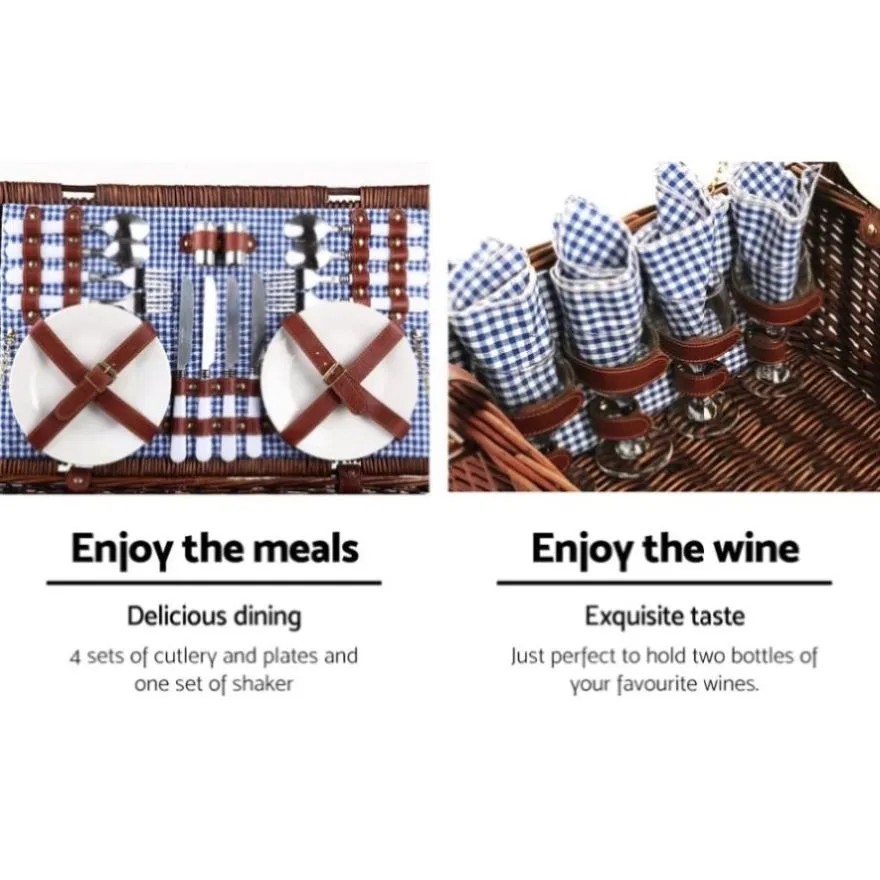 Alfresco 4 Person Picnic Basket Set Insulated Blanket Storage Bag PIC-BAS-4P-CO-BRBU