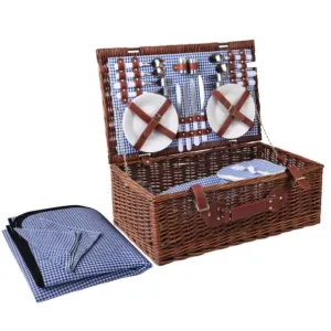Alfresco 4 Person Picnic Basket Set Insulated Blanket Storage Bag PIC-BAS-4P-CO-BRBU