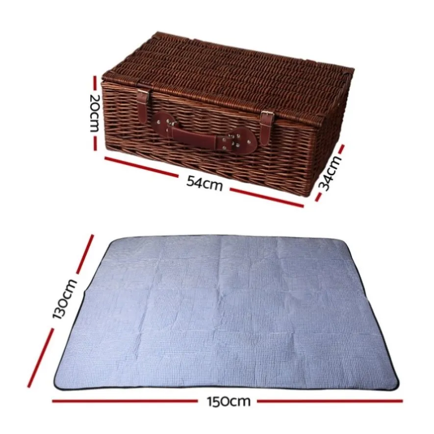 Alfresco 4 Person Picnic Basket Set Insulated Blanket Storage Bag PIC-BAS-4P-CO-BRBU