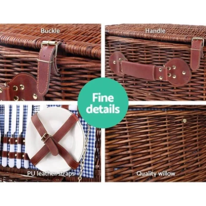 Alfresco 4 Person Picnic Basket Set Insulated Blanket Storage Bag PIC-BAS-4P-CO-BRBU