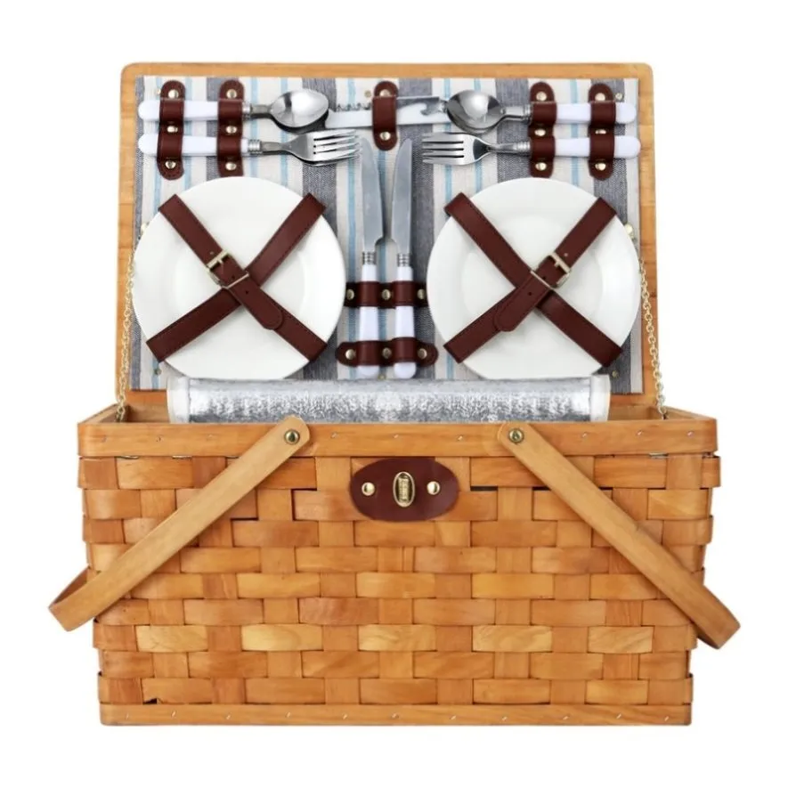 Alfresco 4 Person Picnic Basket Set Wooden Blanket Bag Insulated PICNIC-WOOD-4PPL-COOLER