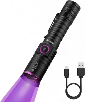 ALONEFIRE SV87 395nm UV Flashlight Zoom 5W Type C USB Rechargeable Black Light Money Detector for Resin Curing, Pet Urine Detection, Scorpion, Fishing, Minerals, Leaks, Cure Glue with Battery