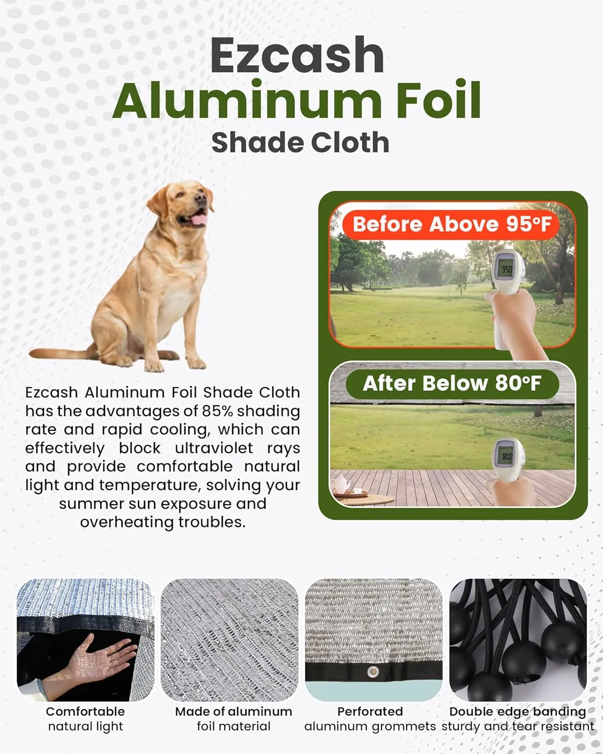 Aluminet Shade Cloth 6.5x6ft, 85% Reflective Silver Aluminet Shade Cloth with Grommets, Sun Protection and Breathable, Complete Accessories, for Greenhouse, Car, Pet, Camping, Garden