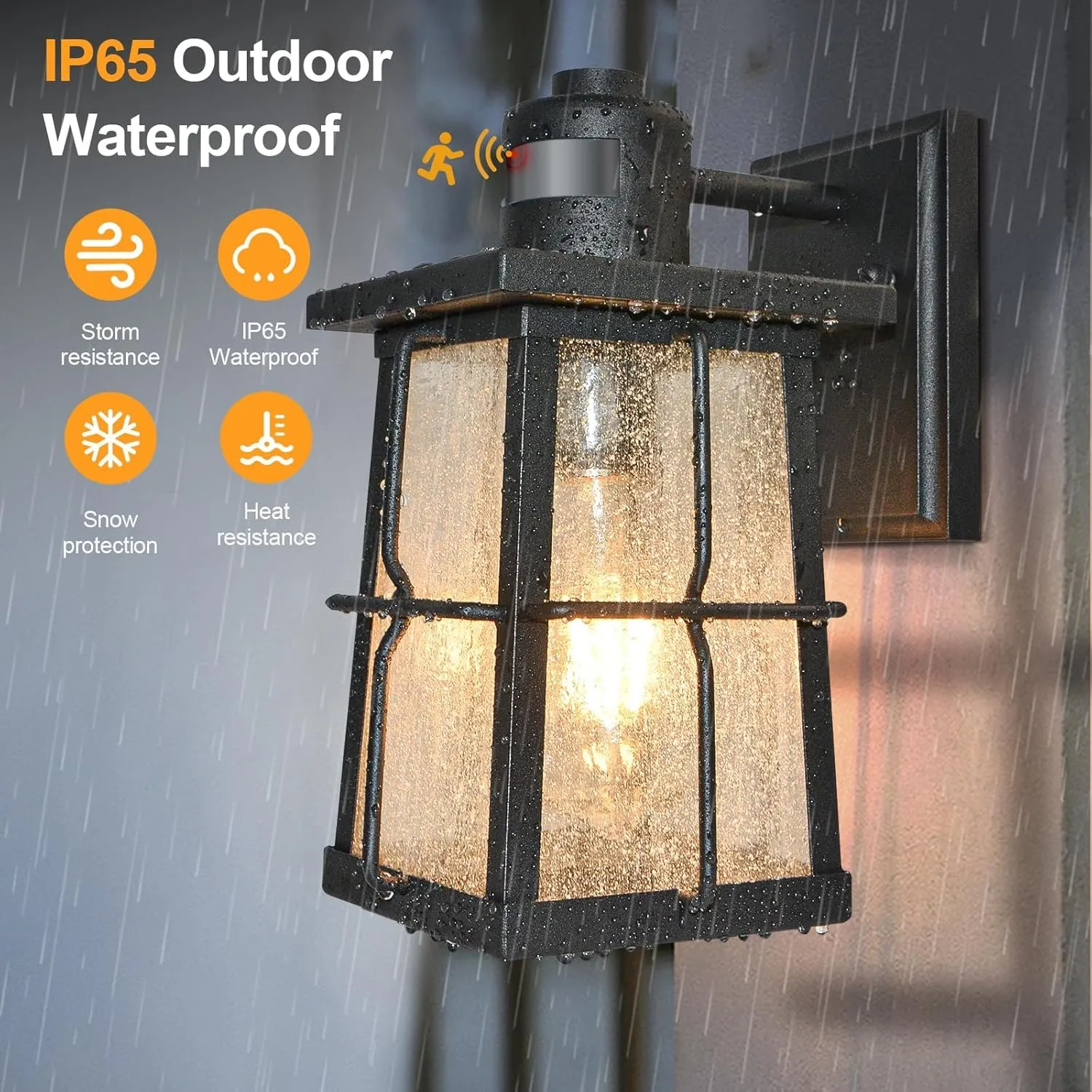 ALVIME Motion Sensor Outdoor Wall Lights Fixture, Exterior Wall Lanterns, Porch Outside Garden Lamps Sconce for Entryway, House Front Door Patio Garage, E26 Base&Clear Seedy Glass