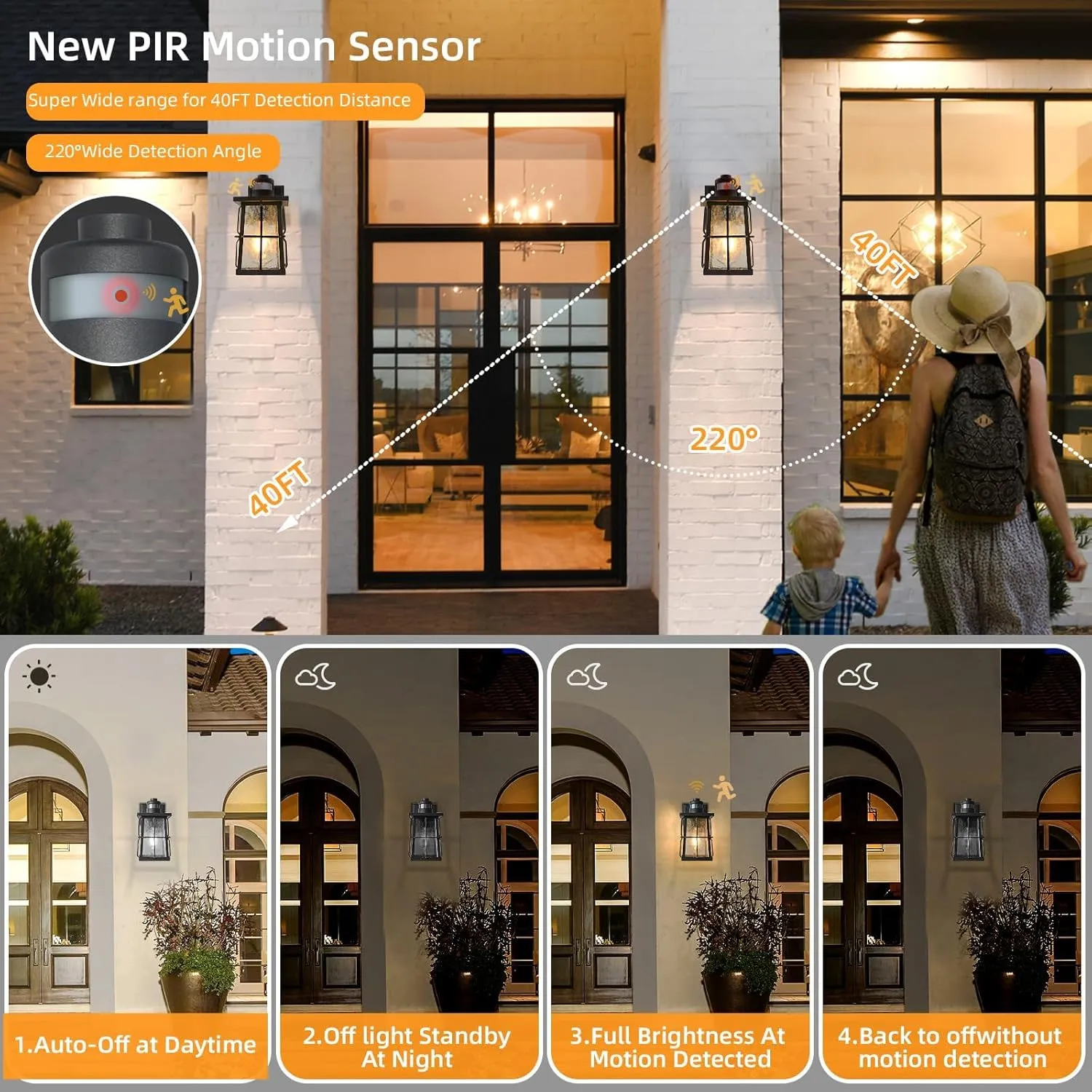 ALVIME Motion Sensor Outdoor Wall Lights Fixture, Exterior Wall Lanterns, Porch Outside Garden Lamps Sconce for Entryway, House Front Door Patio Garage, E26 Base&Clear Seedy Glass