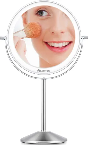 ALVOROG Makeup Mirror Rechargeable with 3 Color Lights Dimmable Touch Screen Intelligent Shutdown Vanity Mirror 1X/5X Magnifying Mirror with 72 LED Lights Cosmetic Mirror Tabletop 8 inch