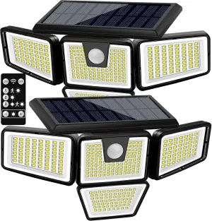 AmeriTop Solar Lights Outdoor, 2 Pack 300 LED High Brightness Cordless Solar Motion Sensor Lights; 4 Adjustable Heads,320° Wide Angle Illumination, IP65 Waterproof, Security LED Flood Light(Daylight)