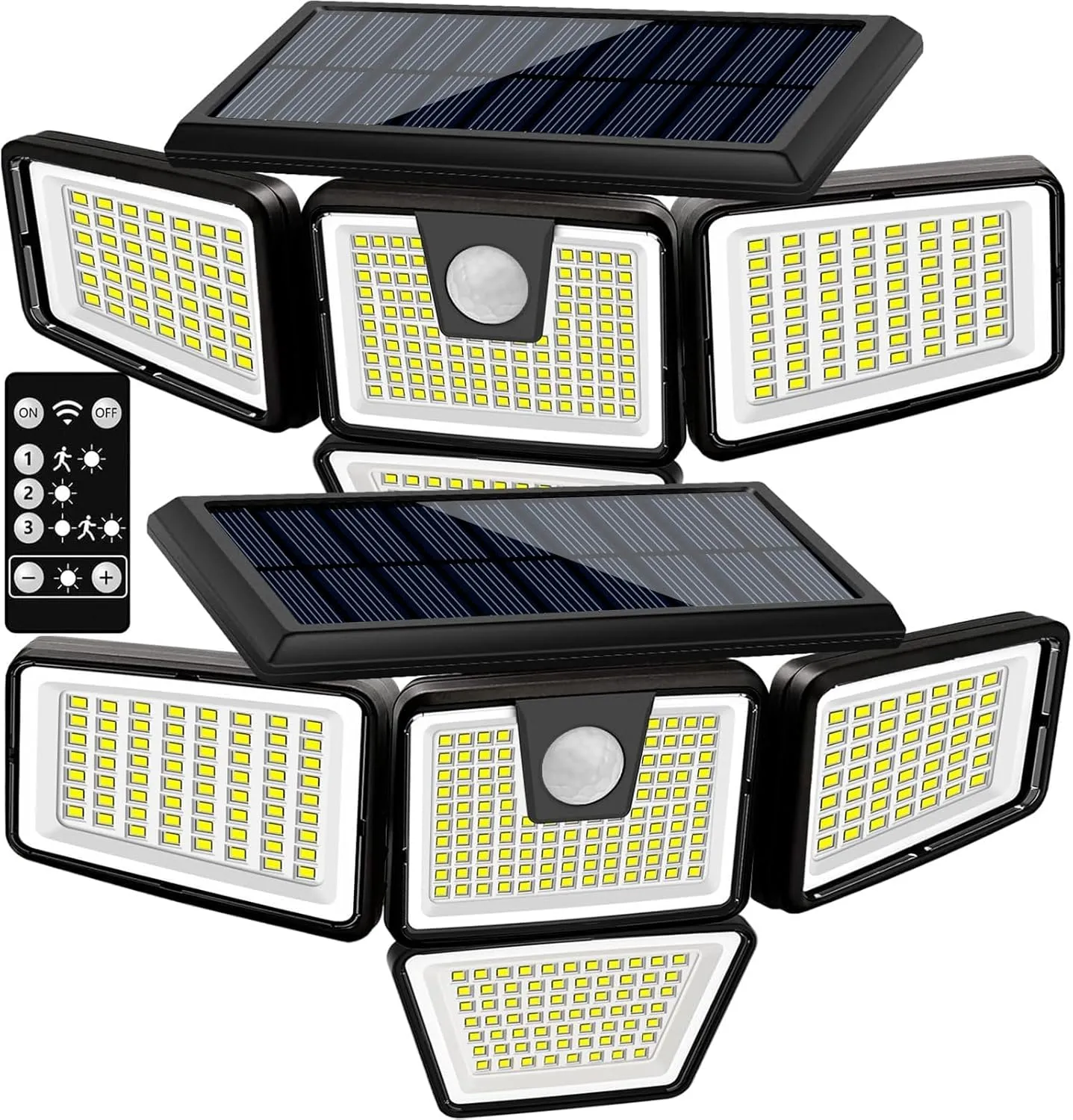 AmeriTop Solar Lights Outdoor, 2 Pack 300 LED High Brightness Cordless Solar Motion Sensor Lights; 4 Adjustable Heads,320° Wide Angle Illumination, IP65 Waterproof, Security LED Flood Light(Daylight)