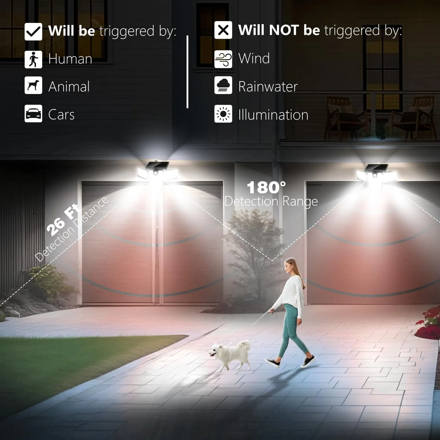AmeriTop Solar Lights Outdoor, 2 Pack LED High Brightness Cordless Solar Motion Sensor Lights; 4 Adjustable Heads, 320° Wide Angle Illumination, IP65 Waterproof, Security LED Wall Light(Daylight)