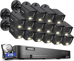 ANNKE 16CH Wired Security Camera System with Mic/Audio, 8MP H.265  16 Channel DVR with AI Human/Vehicle Detection, 16x IP67 CCTV 3K Cam with Dual Color Night Vision, Compatible with Alexa, 4TB HDD