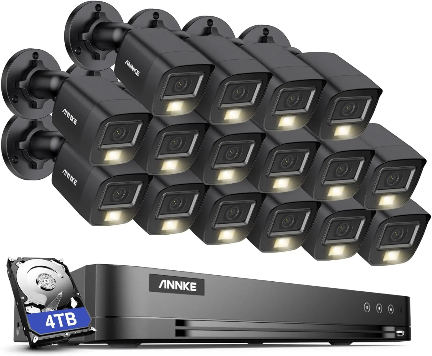 ANNKE 16CH Wired Security Camera System with Mic/Audio, 8MP H.265  16 Channel DVR with AI Human/Vehicle Detection, 16x IP67 CCTV 3K Cam with Dual Color Night Vision, Compatible with Alexa, 4TB HDD