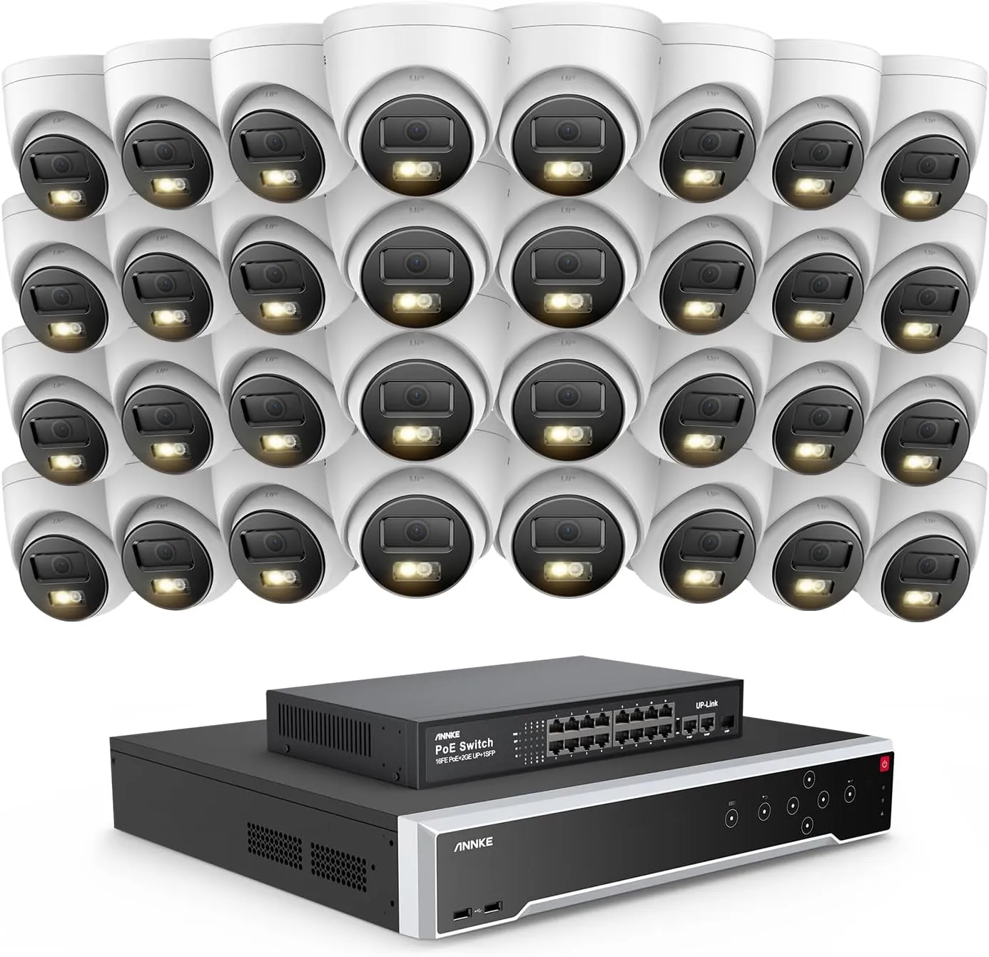 ANNKE 32 Channel 5MP PoE Security Camera System, 114° Wide View Angle,32pcs Outdoor Commercial 3K PoE Camera with Audio, 32CH 12MP NVR (No HDD), Surveillance for Businesses, Human/Vehicle Detection