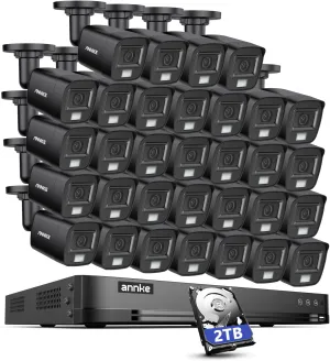 ANNKE 32CH 3K Security Camera System, 32 Channel 3K Lite H.265  Surveillance DVR with AI Motion Detection, 32x 3K 5MP Analog Bullet Cameras, Smart Color Night Vision, Built-in Mic, IP67, 2TB HDD