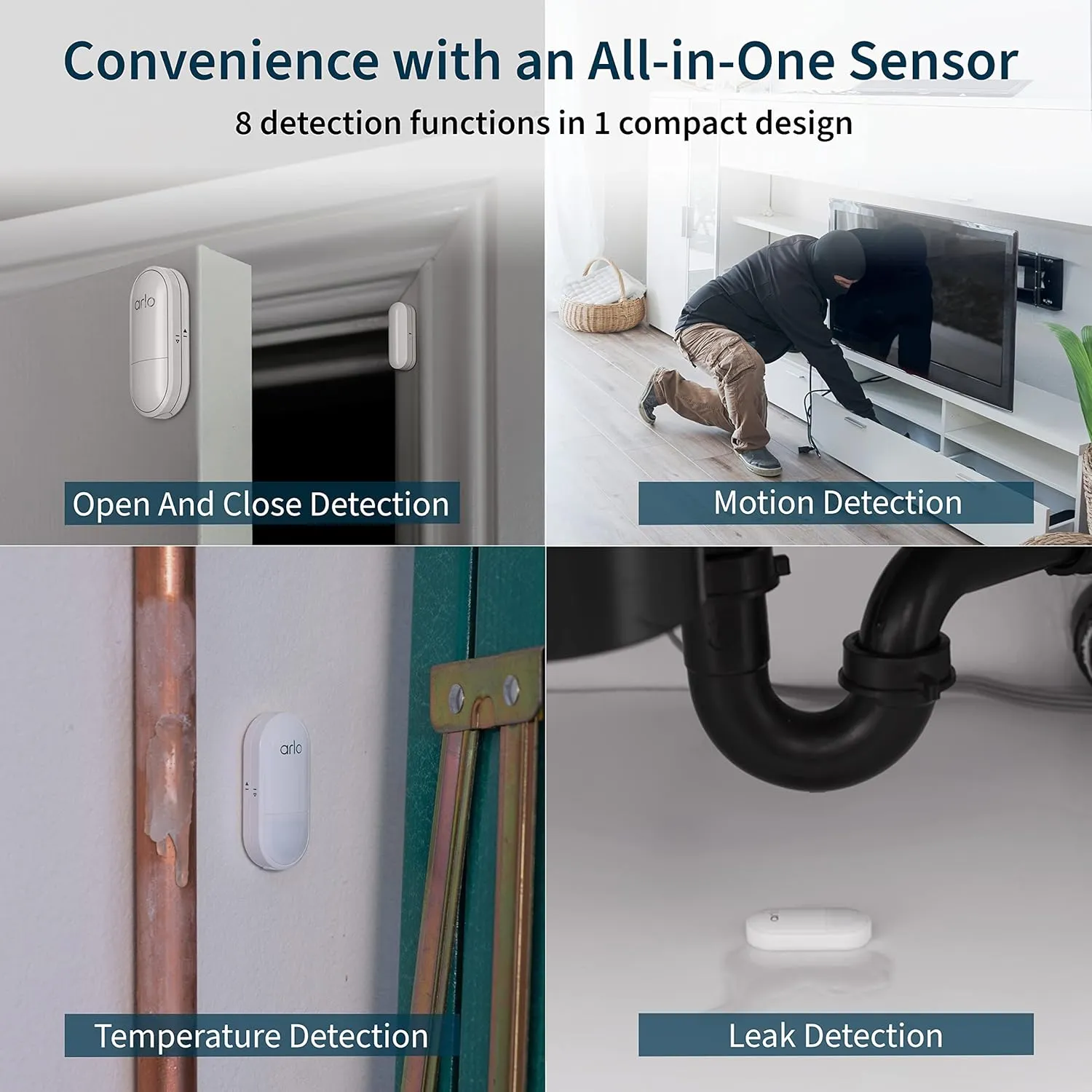 Arlo Home Security System - Wired Keypad Sensor Hub, (2) 8-in-1 Sensors, 24/7 Professional Monitoring- No Contract Required, DIY Installation, Alarm System for Home Security – SS1201, White