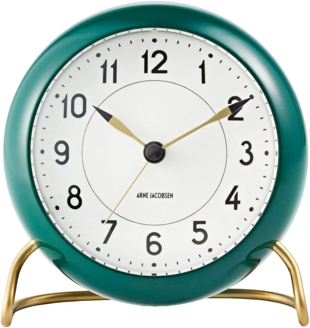 Arne Jacobsen Station Table Clock, Aluminium, Green, 11 cm