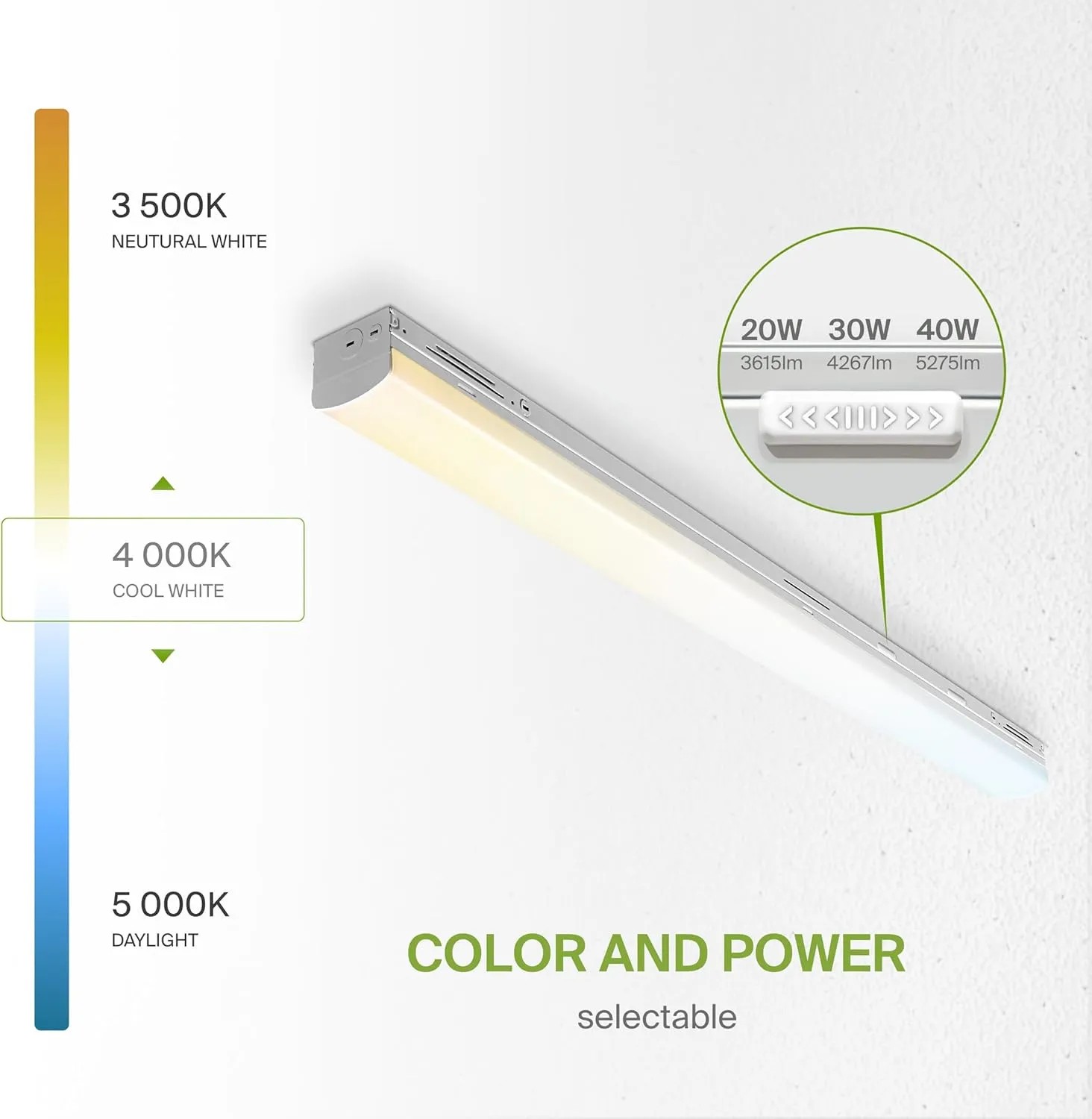 ASD 4ft LED Linear Strip Light Fixture with Q-Base | UL DLC Stairwell Certified Luminaire 25W-40W 120-277V Linkable LED Shop Light | 3500K-5000K Adjustable Commercial Ceiling Light Fixture