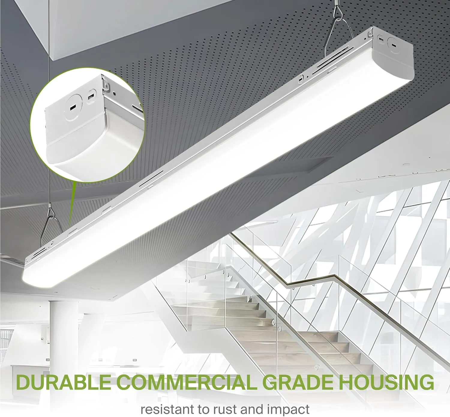 ASD 4ft LED Linear Strip Light Fixture with Q-Base | UL DLC Stairwell Certified Luminaire 25W-40W 120-277V Linkable LED Shop Light | 3500K-5000K Adjustable Commercial Ceiling Light Fixture