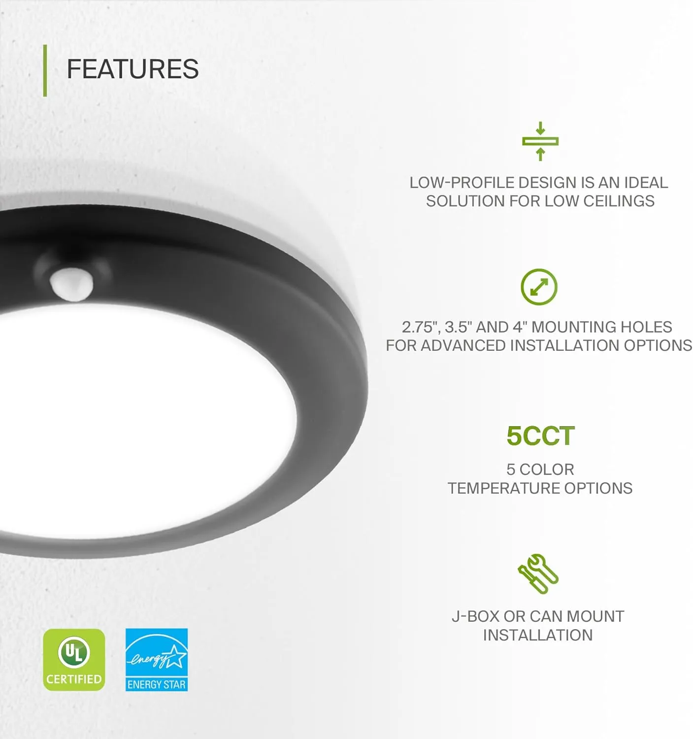 ASD 6 Pack Motion Sensor LED Disk Lights 6 Inch, 15W 5CCT 2700-5000K 1149LM CRI90 , Indoor Ceiling Flush Mount Light Fixture, Low Profile Lighting for Closet, Hallway, Pantry, Porch, Garage, Black, UL