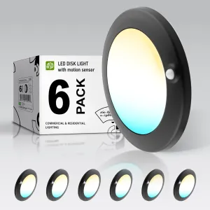 ASD 6 Pack Motion Sensor LED Disk Lights 6 Inch, 15W 5CCT 2700-5000K 1149LM CRI90 , Indoor Ceiling Flush Mount Light Fixture, Low Profile Lighting for Closet, Hallway, Pantry, Porch, Garage, Black, UL