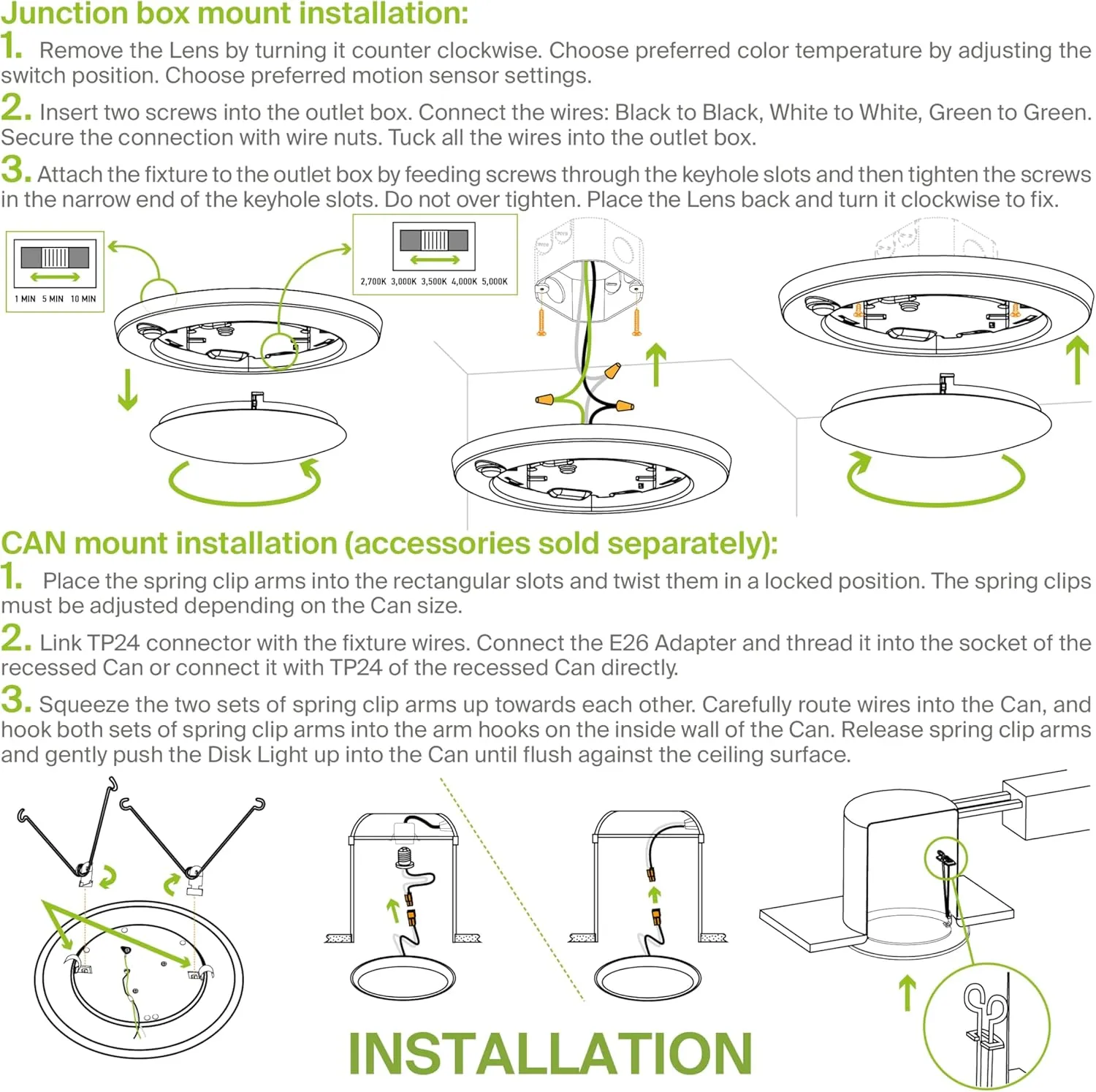ASD 6 Pack Motion Sensor LED Disk Lights 6 Inch, 15W 5CCT 2700-5000K 1149LM CRI90 , Indoor Ceiling Flush Mount Light Fixture, Low Profile Lighting for Closet, Hallway, Pantry, Porch, Garage, Black, UL