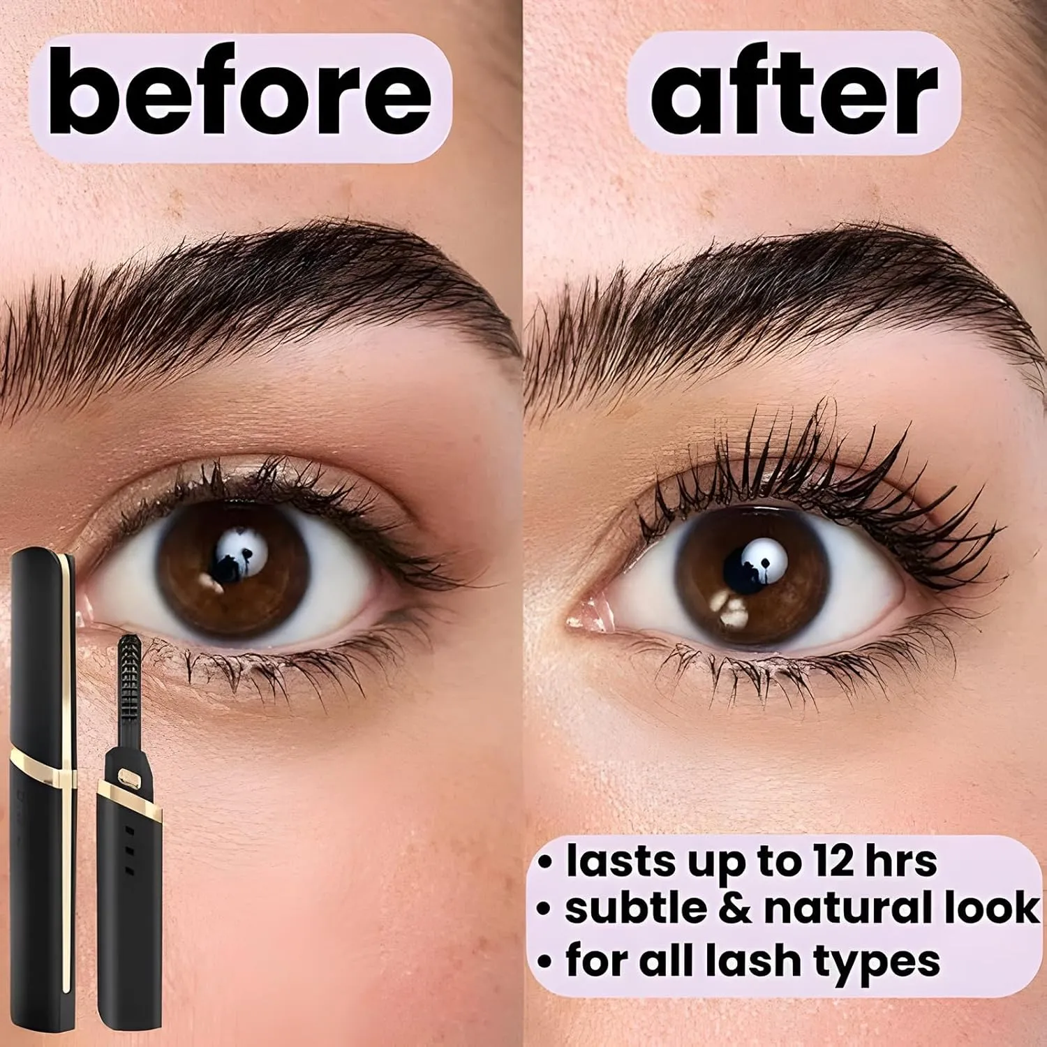 Atlodas Rechargeable Lash Curler, Electric Eyelash Curler, Long-Lasting Styling, USB Rechargeable, White