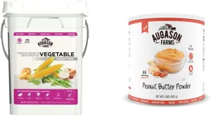 Augason Farms Freeze Dried Vegetable Variety Pack 4 gallon Kit & Peanut Butter Powder 2 lbs No. 10 Can