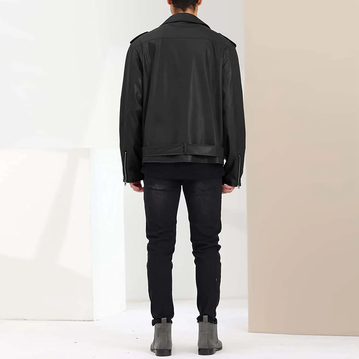 Autumn and Winter New Men's Slim Zip Lapel Motorcycle Stayed Leather Coat Vintage Jackets for Men Men's Down Jacket